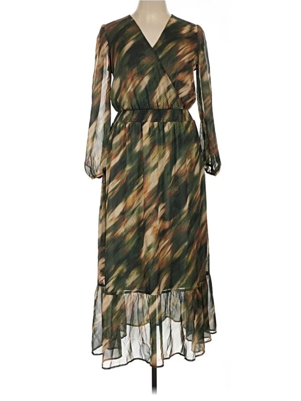 nine britton Green & Brown Printed Long Sleeve Maxi Dress